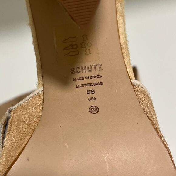 Schutz Lizah Wild Welt Mohair Heels Chunky Block Heel Tan Leather Size 8 - Picture 8 of 9